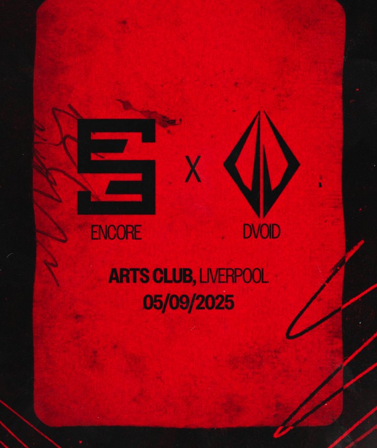 Red flyer with the Encore and DVOID logos, Arts Club Liverpool, 5 September 2025