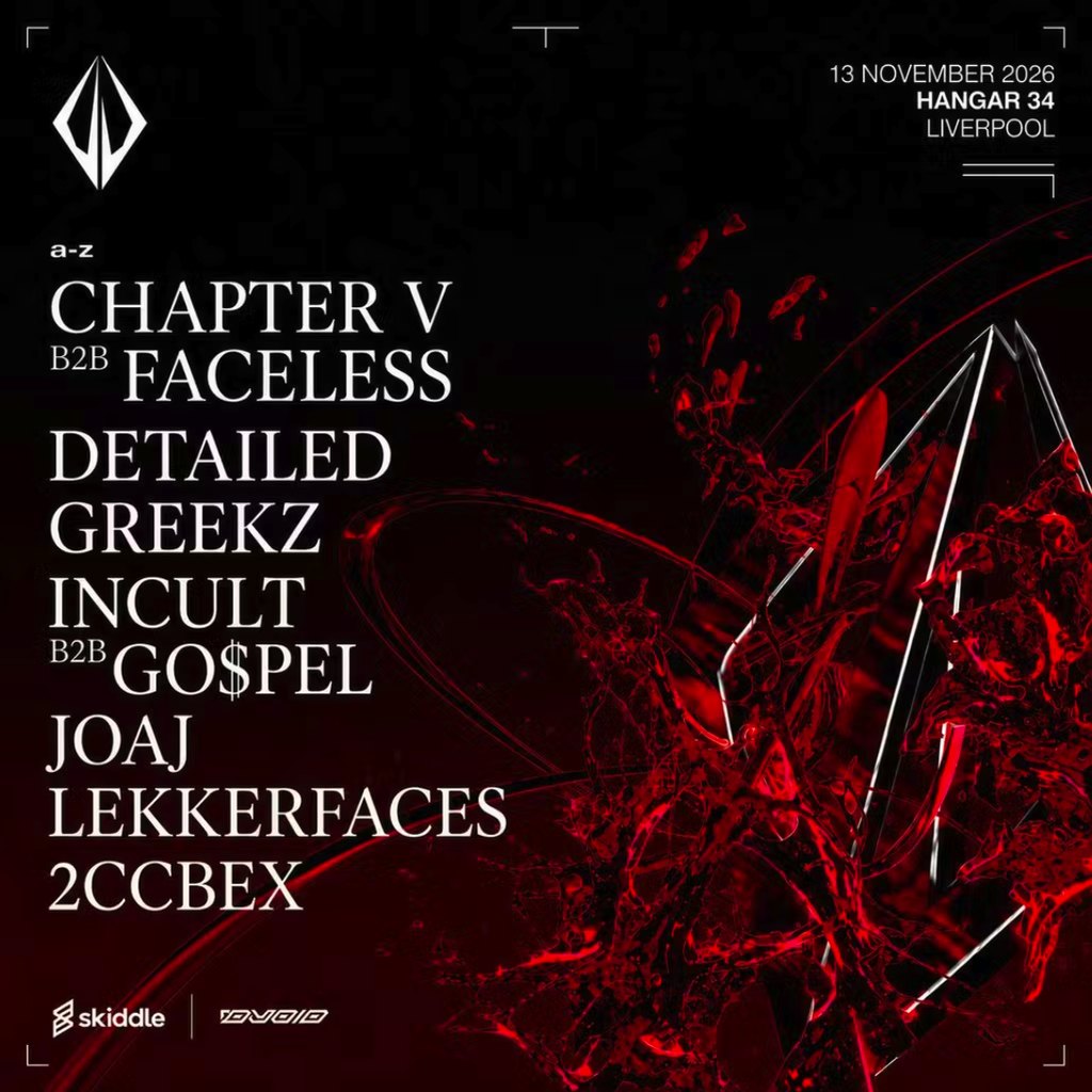 DVOID presents Lekkerfaces poster, 13 November 2026 at Hangar 34, with the full line-up